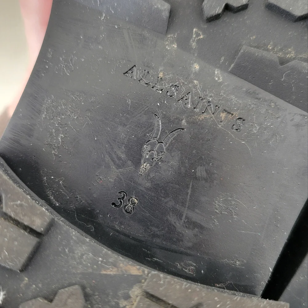 All Saints Lace Up Side Zipper Tan Taupe Suede Lug Combat Boots - Picture 11 of 13